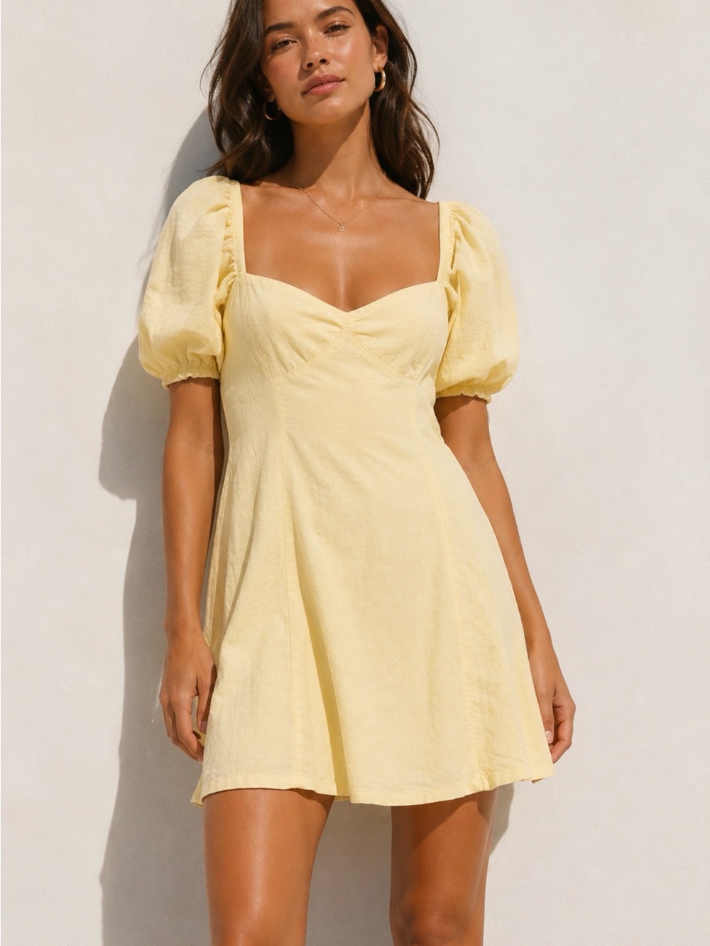 Vero Moda Butter Yellow Puff Sleeve Mini Dress